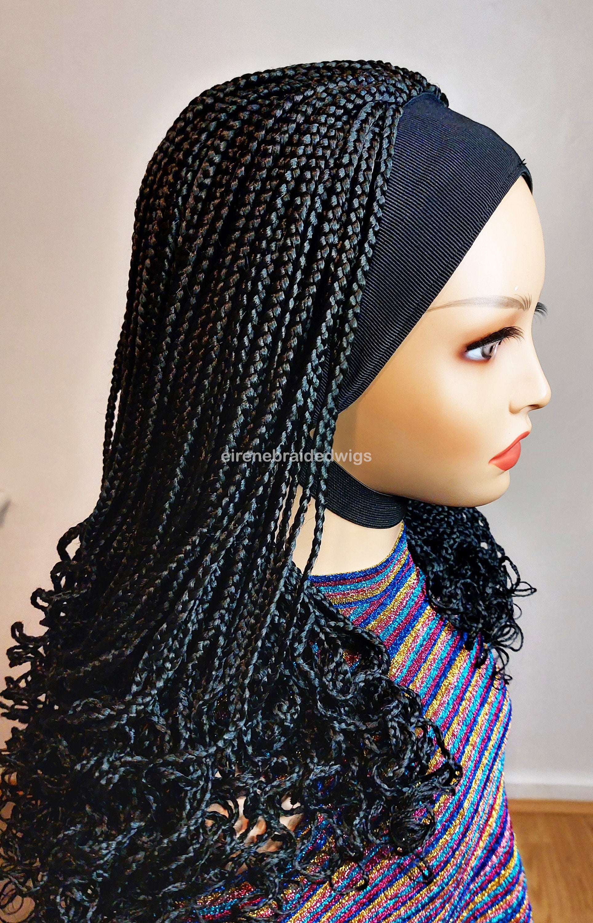 Braided Wigs for Black Women Black Braided Headband Wig – Boho Box Braid – Curly Ends – product image 7