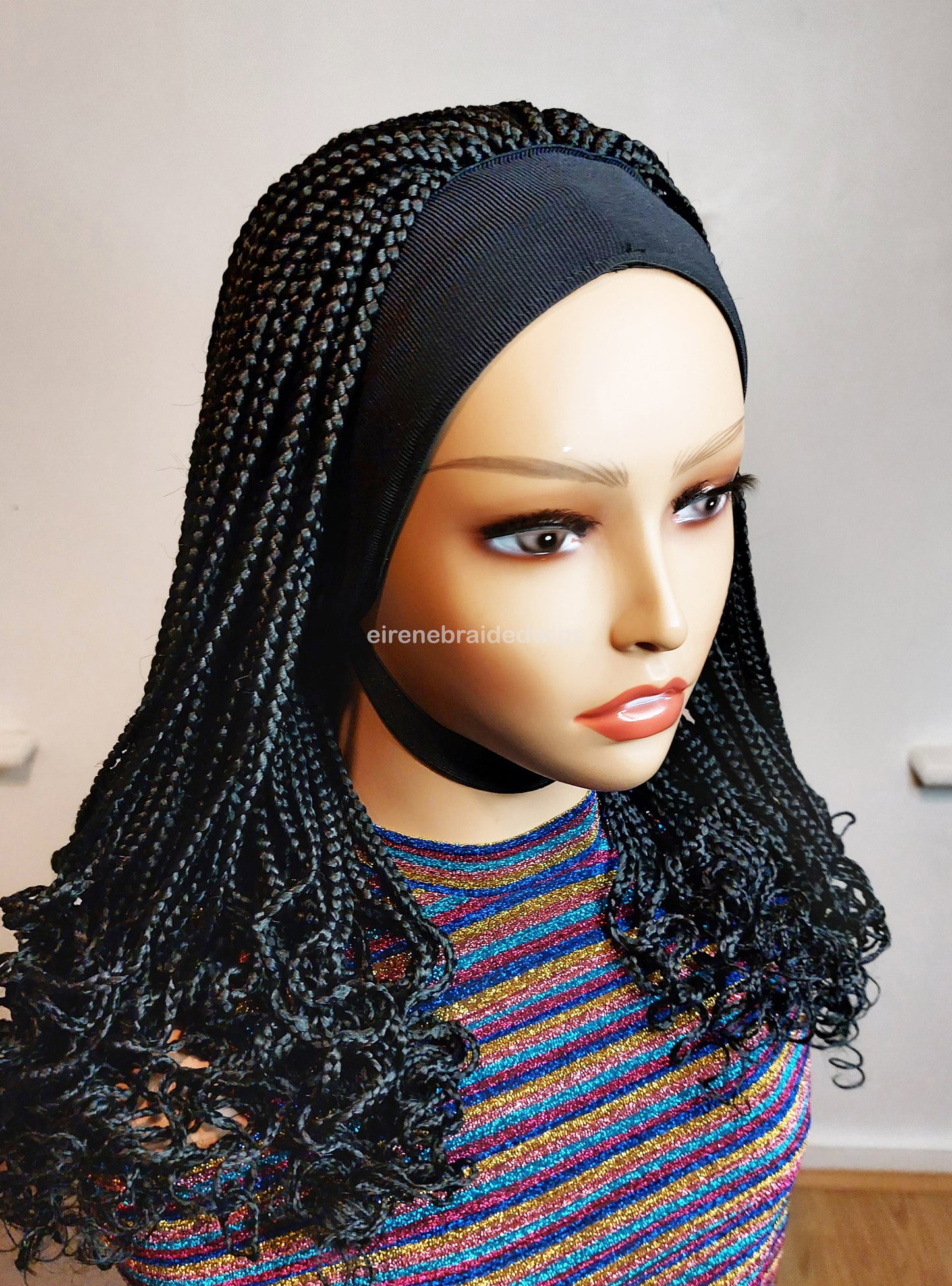 Braided Wigs for Black Women Black Braided Headband Wig – Updo Boho Box Braid – product image 4