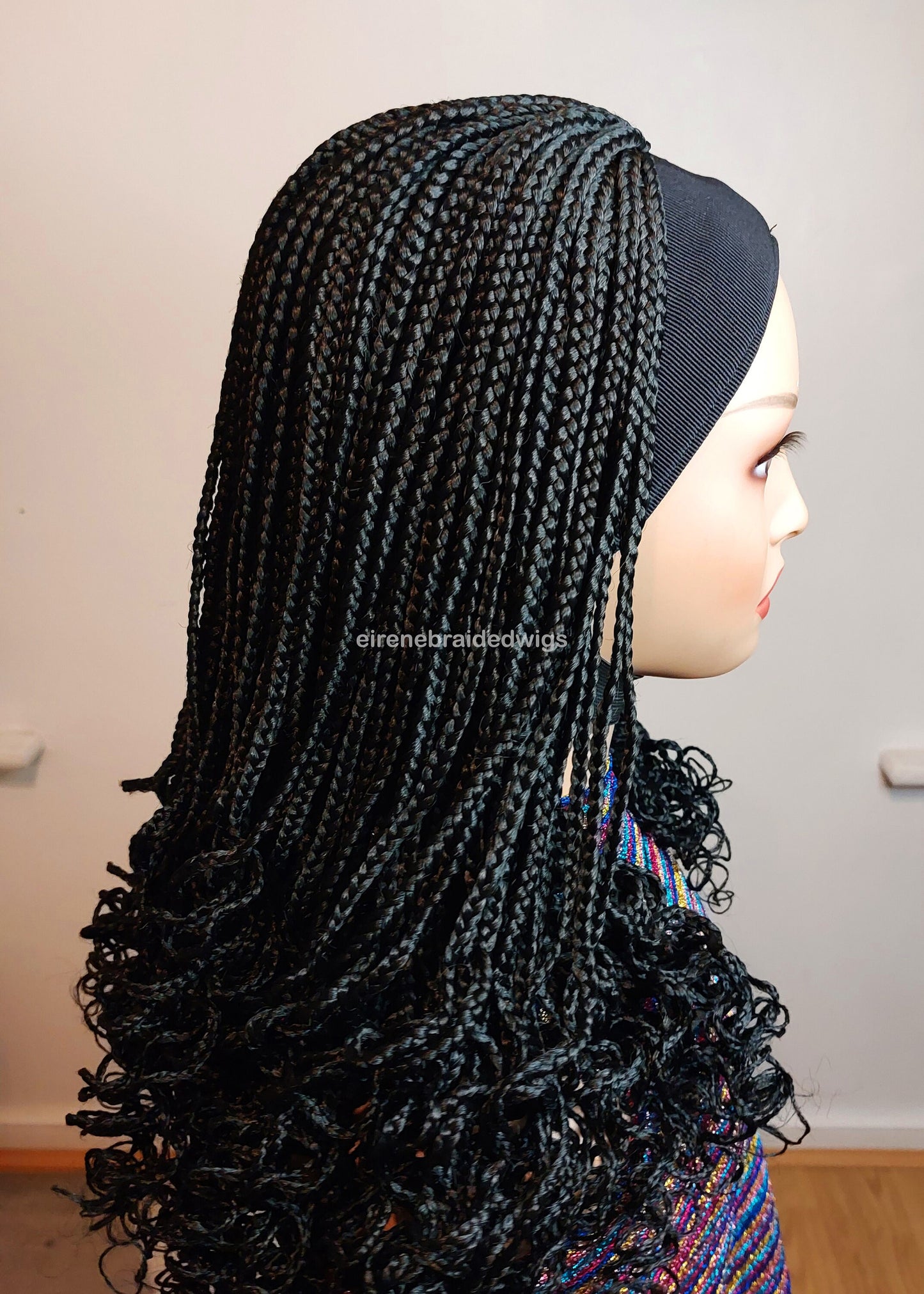 Braided Wigs for Black Women Black Braided Headband Wig – Boho Box Braid – Curly Ends – product image 10