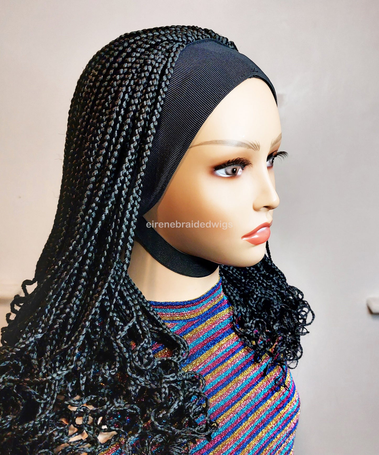 Braided Wigs for Black Women Black Braided Headband Wig – Updo Boho Box Braid – product image 2