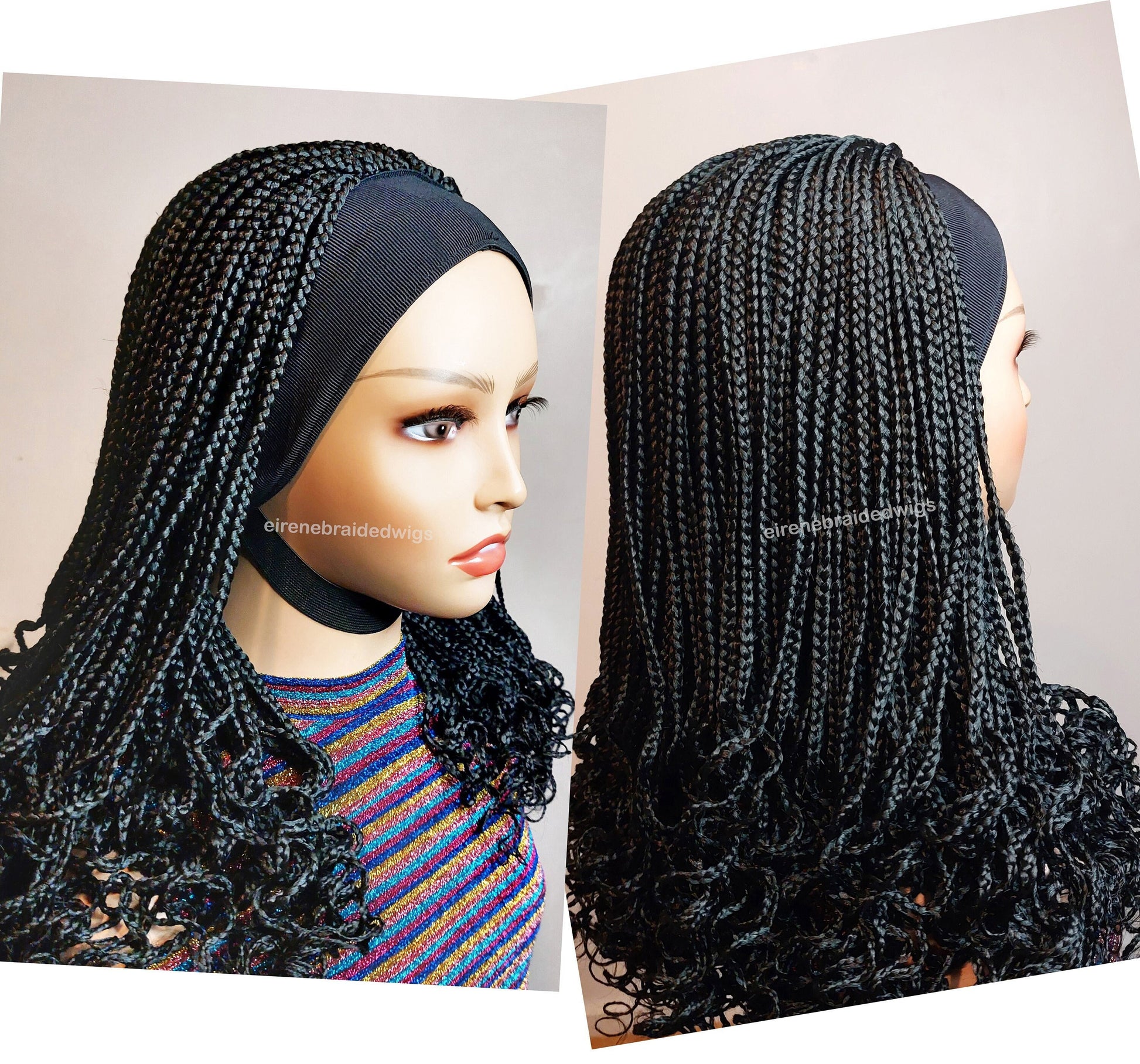Braided Wigs for Black Women Black Braided Headband Wig – Boho Box Braid – Curly Ends – product image 1