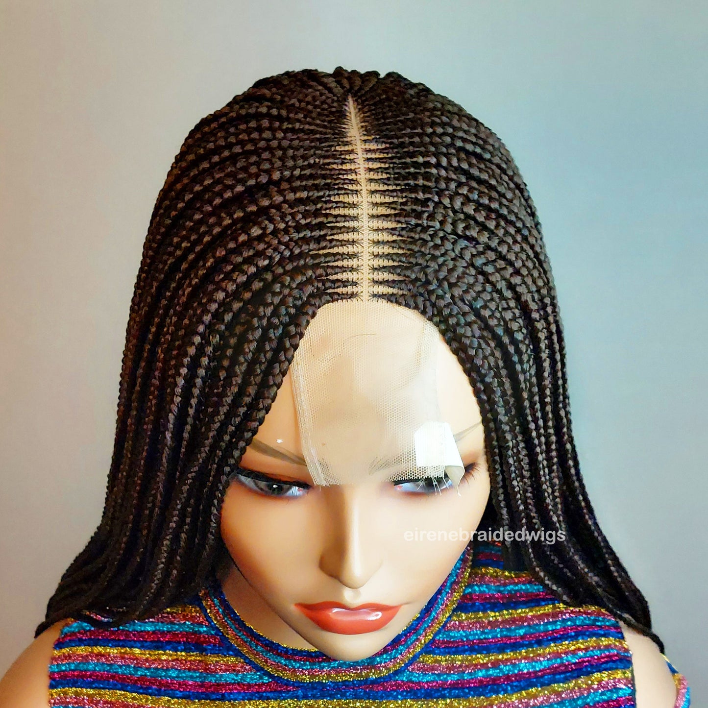 Braided Wigs for Black Women Brown Braided Wig – Fulani Cornrow Human Hair Blend Lace Front Wig – product image 9