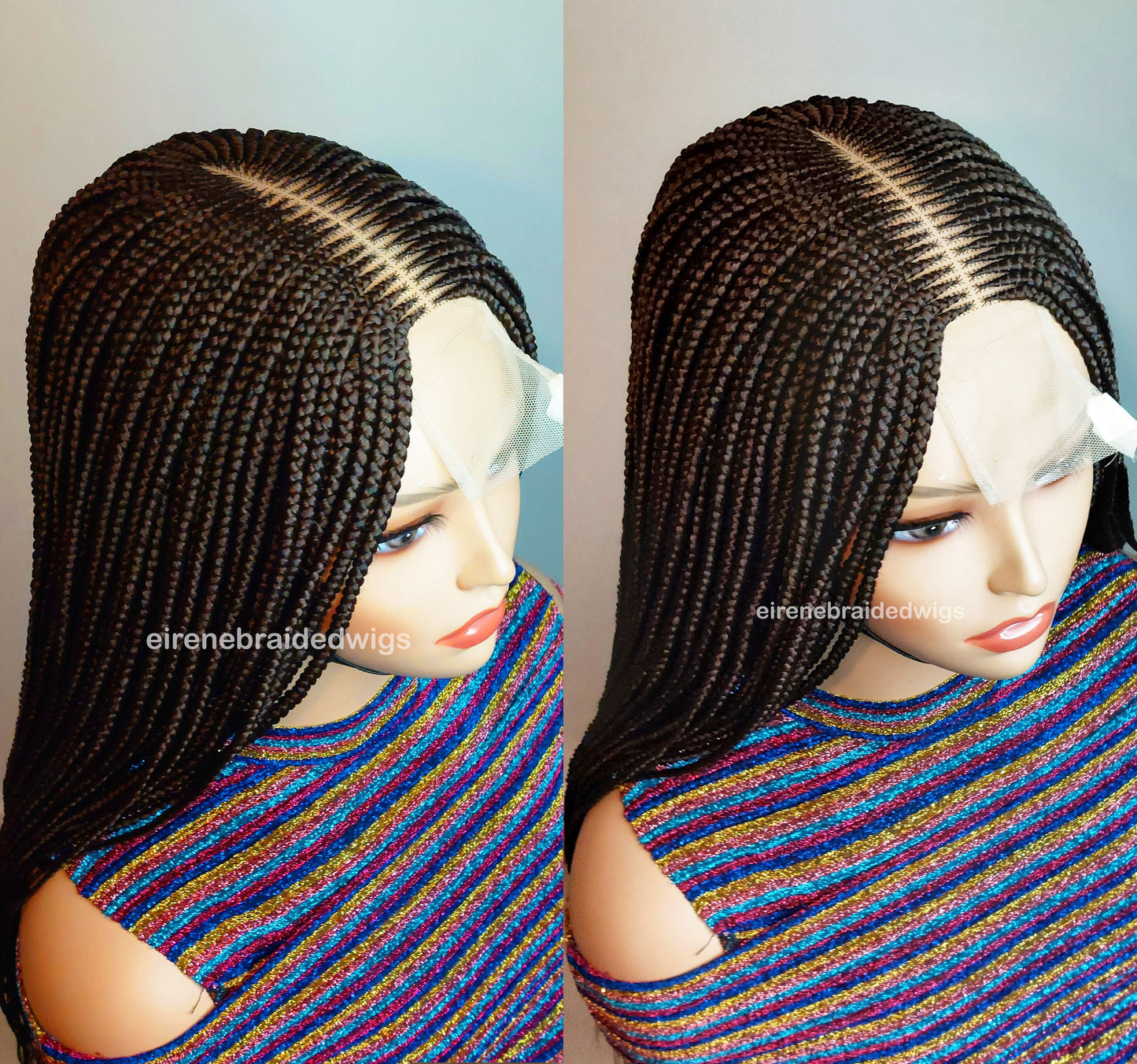 Braided Wigs for Black Women Brown Braided Wig – Fulani Cornrow Human Hair Blend Lace Front Wig – product image 2