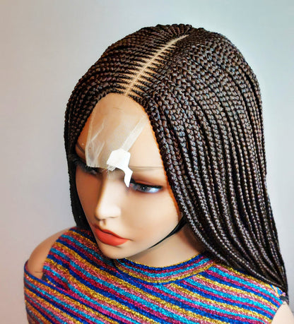 Braided Wigs for Black Women Brown Braided Wig – Fulani Cornrow Human Hair Blend Lace Front Wig – product image 6