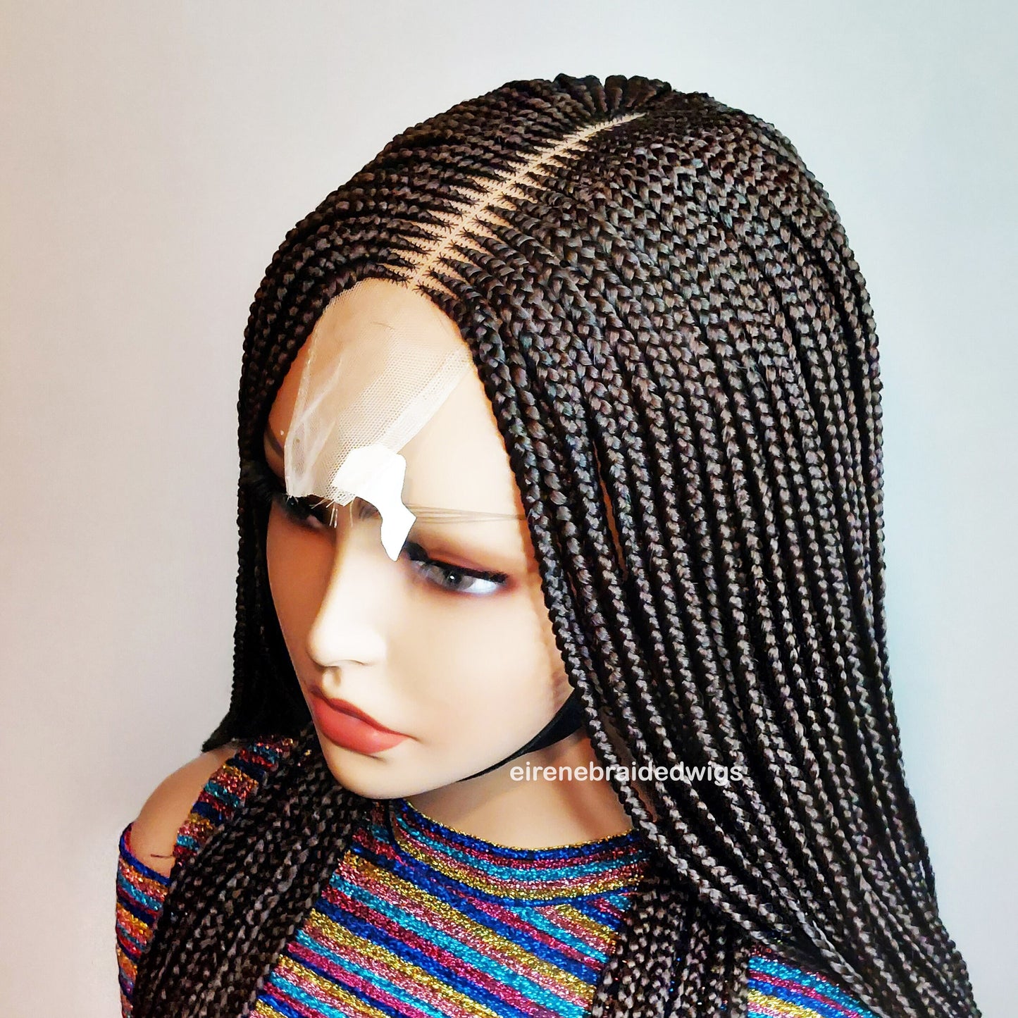 Braided Wigs for Black Women Brown Braided Wig – Fulani Cornrow Human Hair Blend Lace Front Wig – product image 5