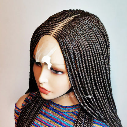Braided Wigs for Black Women Brown Braided Wig – Fulani Cornrow Human Hair Blend Lace Front Wig – product image 5