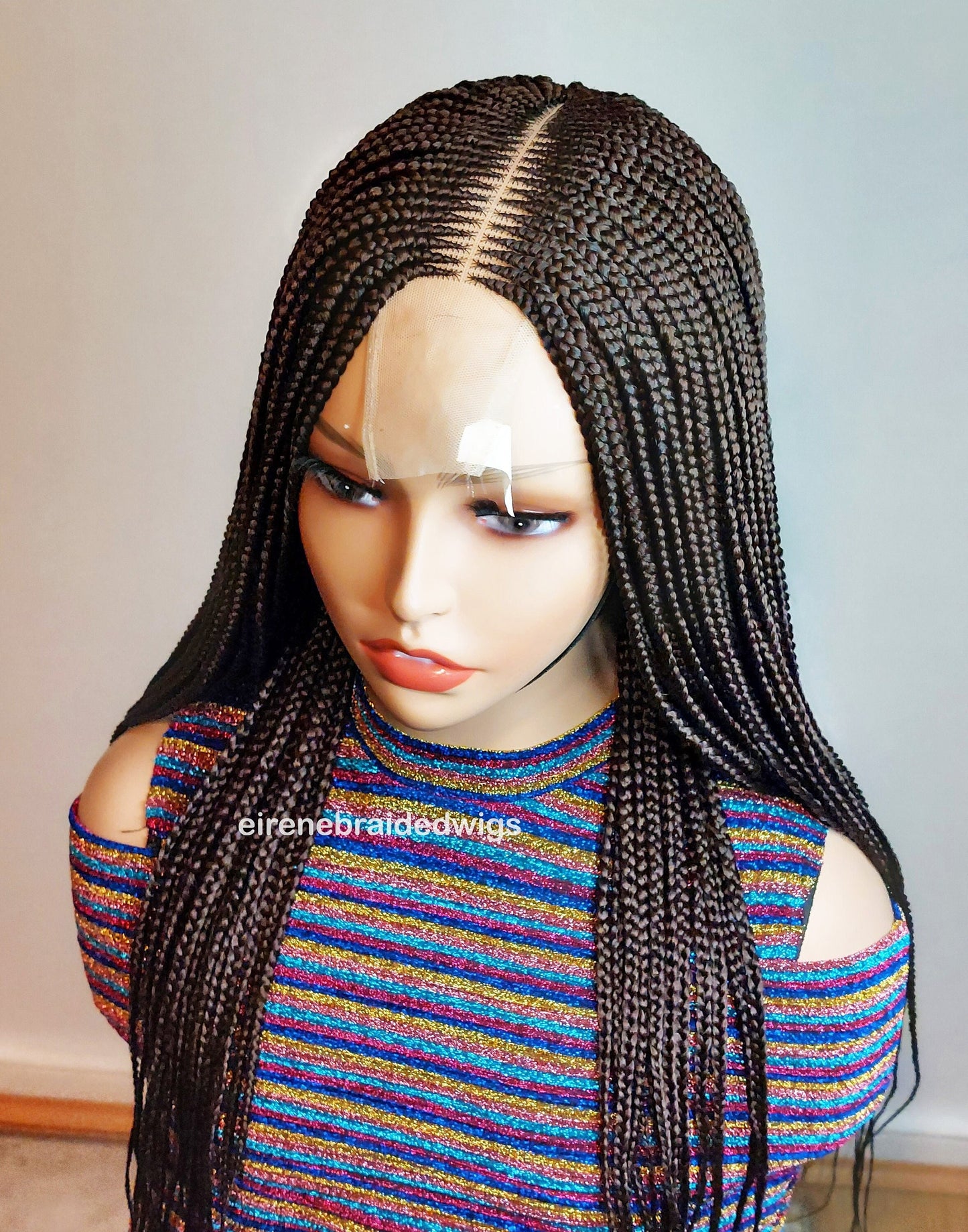 Braided Wigs for Black Women Brown Braided Wig – Fulani Cornrow Human Hair Blend Lace Front Wig – product image 3