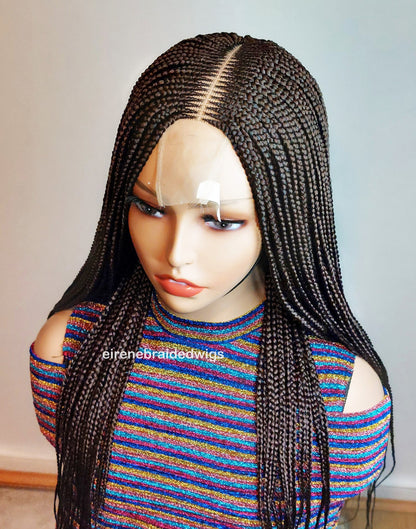 Braided Wigs for Black Women Brown Braided Wig – Fulani Cornrow Human Hair Blend Lace Front Wig – product image 3