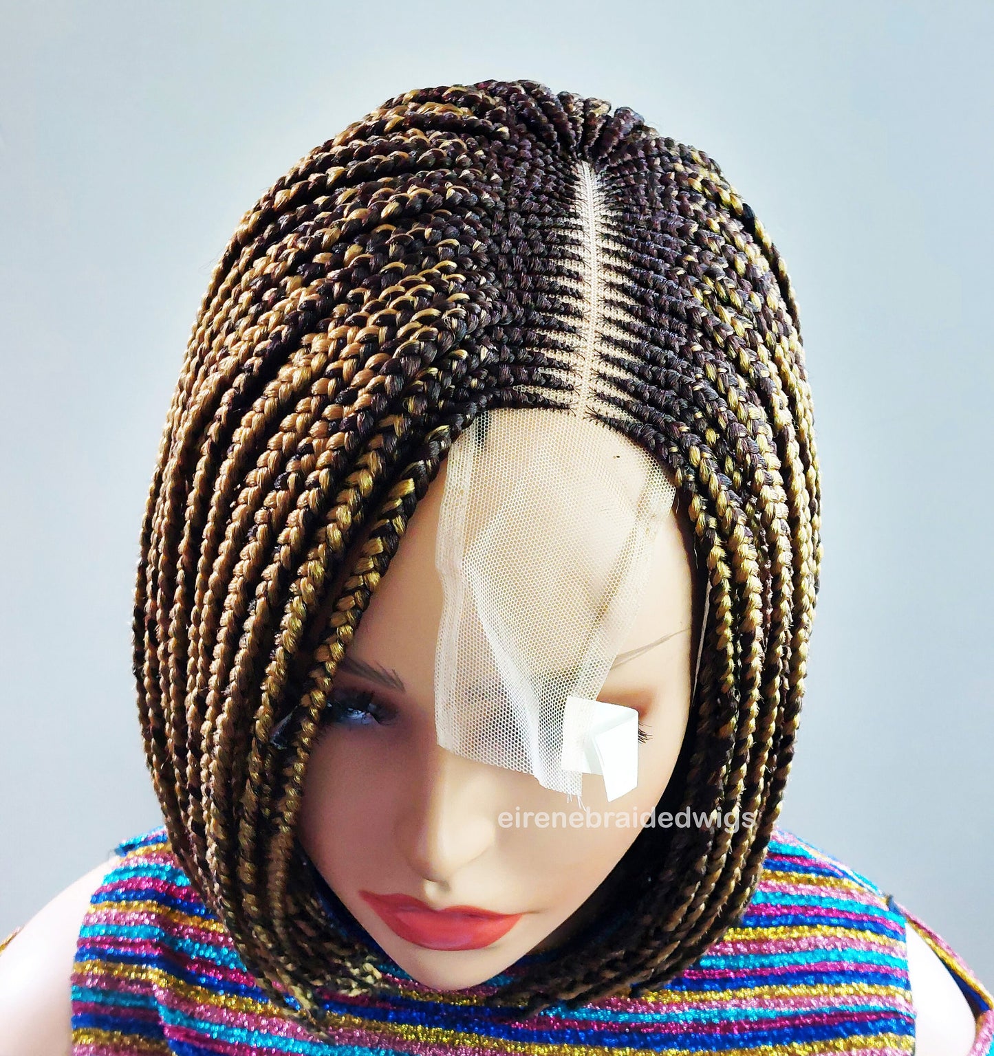 Braided Wigs for Black Women Bob Braids Wig – Short Brown Cornrow Wig with Gold Side Part – product image 3