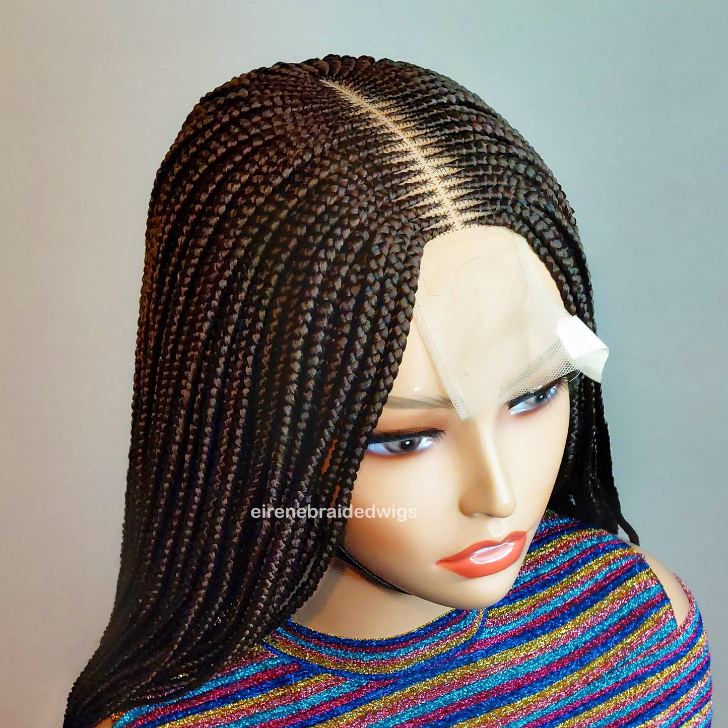Braided Wigs for Black Women Brown Braided Wig – Fulani Cornrow Human Hair Blend Lace Front Wig – product image 7