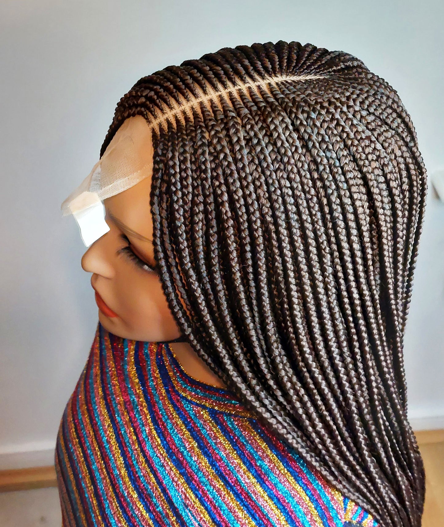 Braided Wigs for Black Women Brown Braided Wig – Fulani Cornrow Human Hair Blend Lace Front Wig – product image 8
