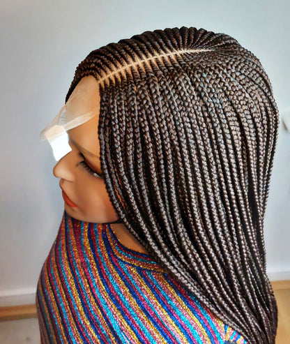 Braided Wigs for Black Women Brown Braided Wig – Fulani Cornrow Human Hair Blend Lace Front Wig – product image 8
