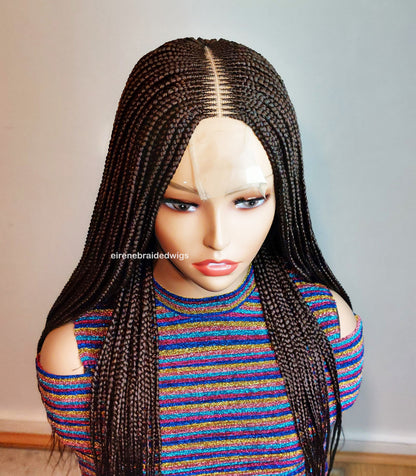 Braided Wigs for Black Women Brown Braided Wig – Fulani Cornrow Human Hair Blend Lace Front Wig – product image 4