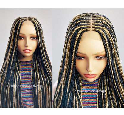 Braided Wigs for Black Women Black & Gold Braided Wig – Fulani Cornrow Lace Front Wig – product image 1