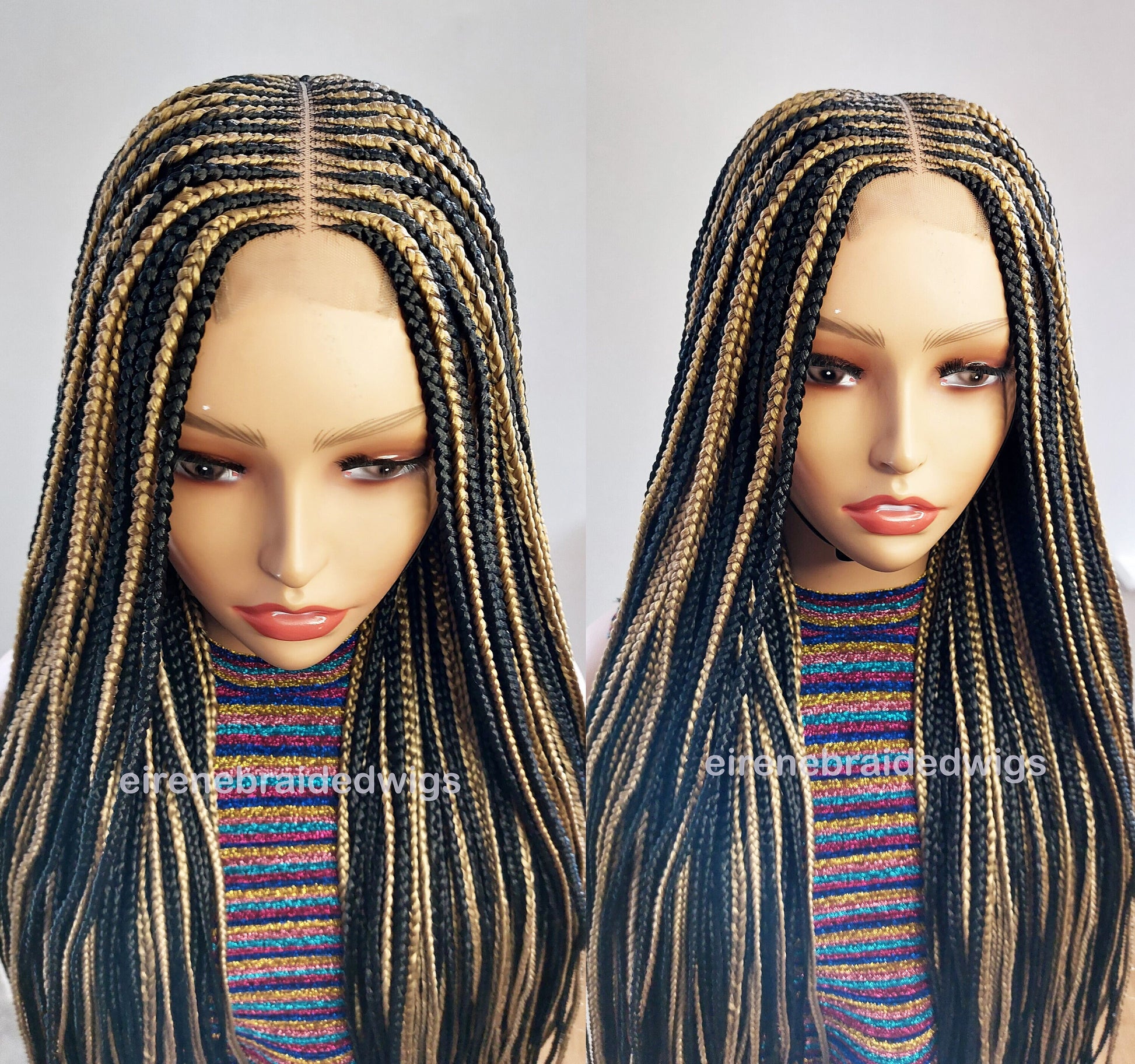 Braided Wigs for Black Women Black & Gold Braided Wig – Fulani Cornrow Lace Front Wig – product image 2