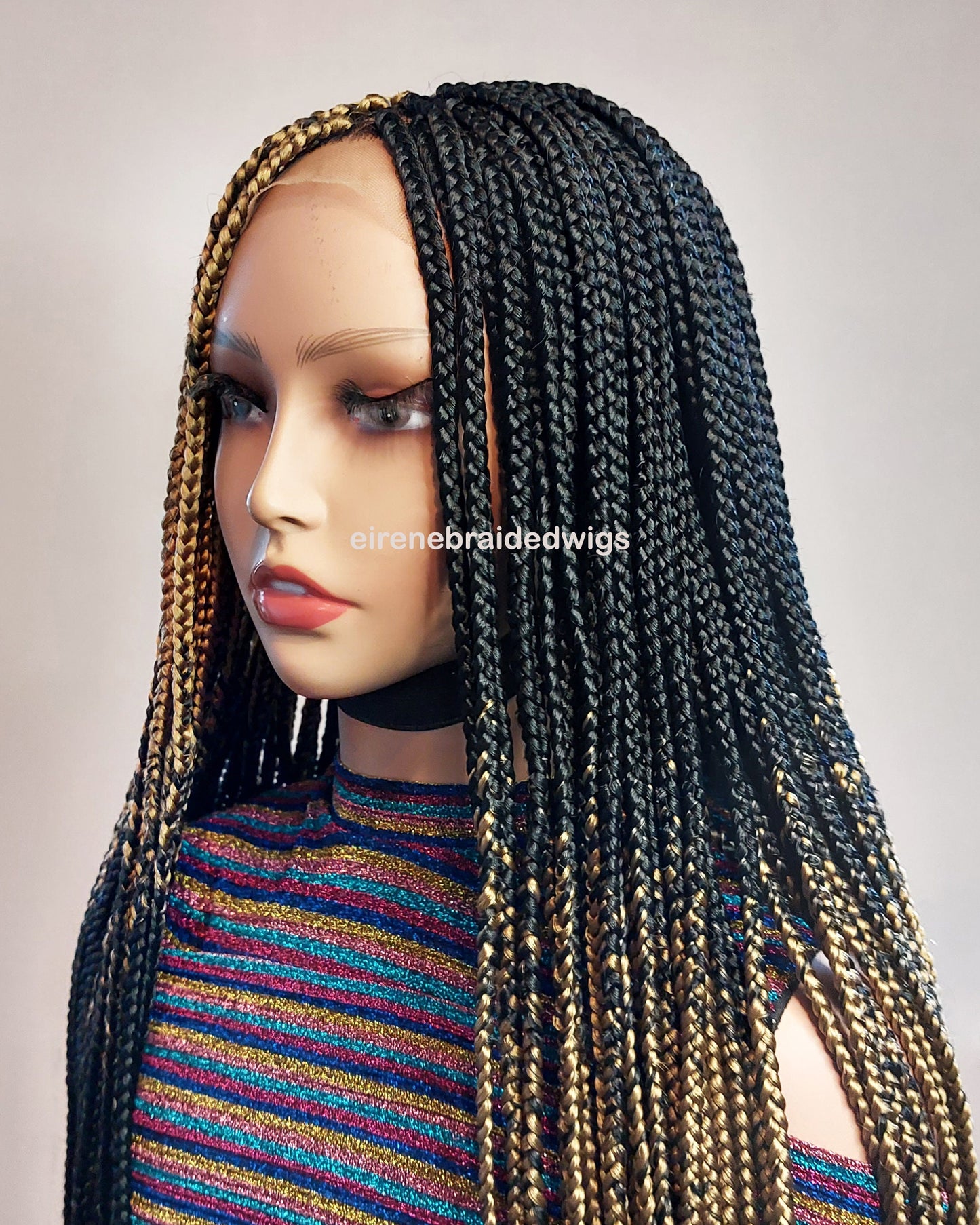 Box Braids Wig for Black Women – two colour gold black long braided wig – Lace closure center parting wig – wigs for women – ready – product image 7