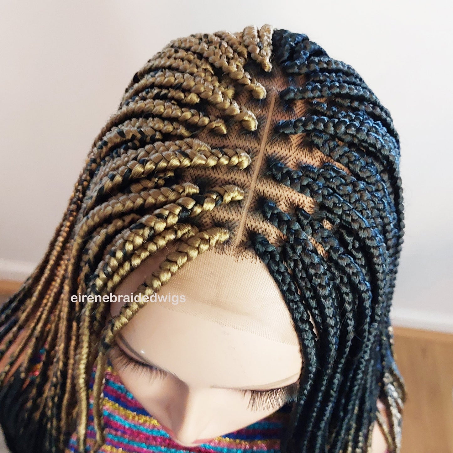 Box Braids Wig for Black Women – two colour gold black long braided wig – Lace closure center parting wig – wigs for women – ready – product image 6