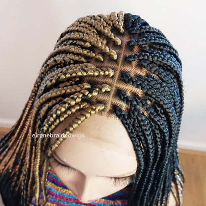 Box Braids Wig for Black Women – two colour gold black long braided wig – Lace closure center parting wig – wigs for women – ready – product image 6