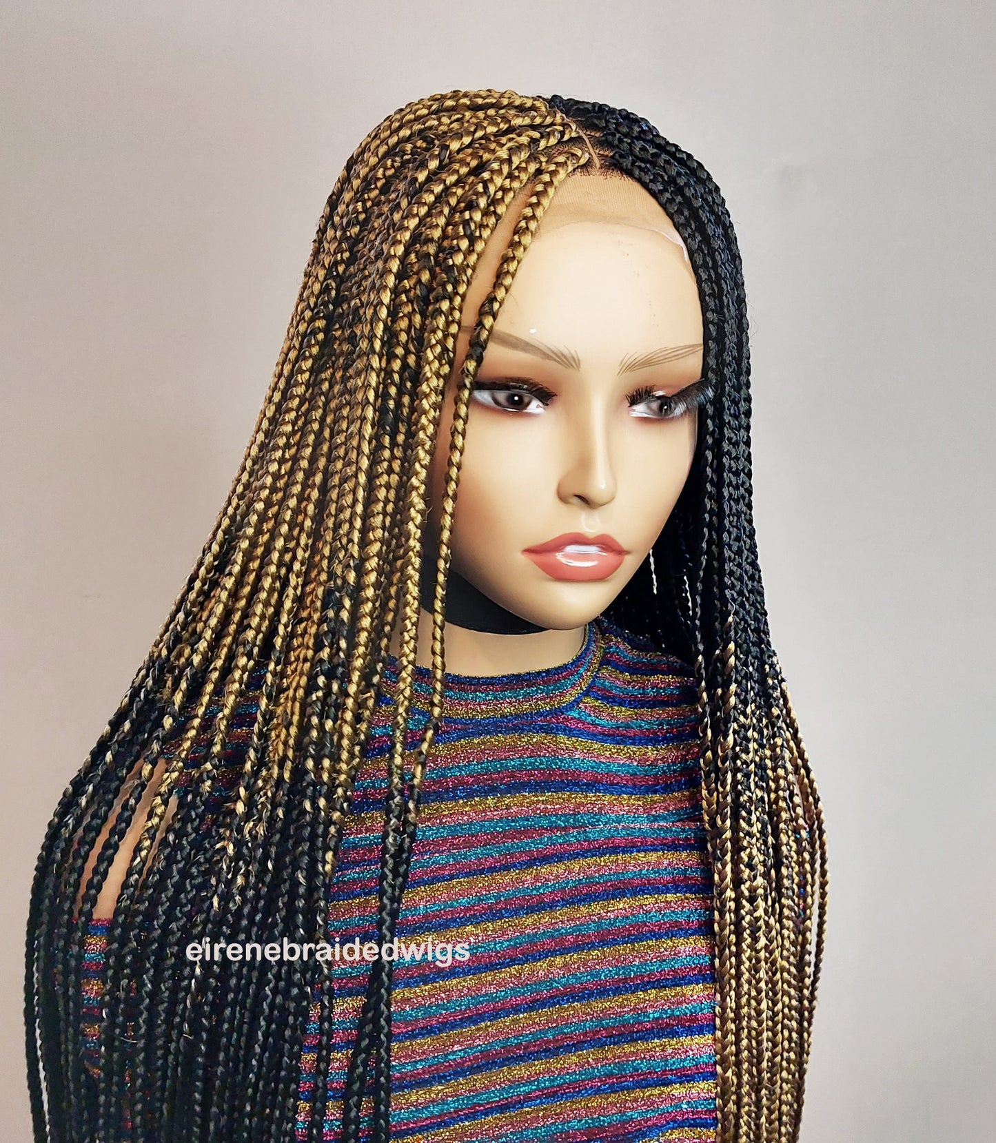 Box Braids Wig for Black Women – two colour gold black long braided wig – Lace closure center parting wig – wigs for women – ready – product image 2
