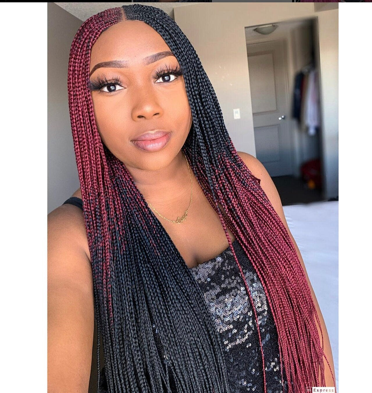 Braided Wigs for Black Women Reverse Braids Wig – Ombre Box Braids – Lace Front – Center Part – product image 1