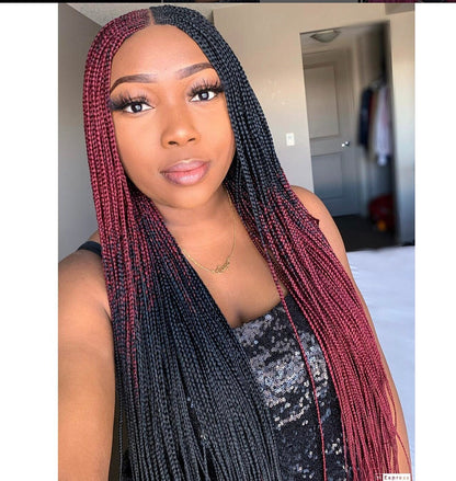 Braided Wigs for Black Women Reverse Braids Wig – Ombre Box Braids – Lace Front – Center Part – product image 1