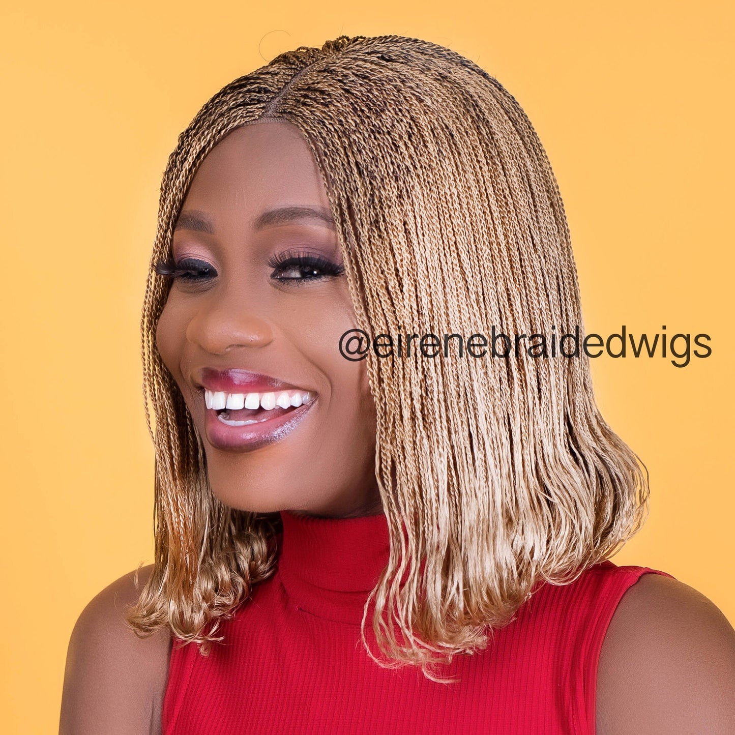 Braided Wigs for Black Women Micro Twist Braided Wig – Short Bob – Gold Locs – Lace Front – product image 1