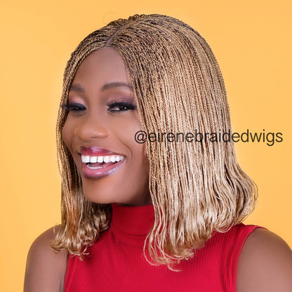 Braided Wigs for Black Women Micro Twist Braided Wig – Short Bob – Gold Locs – Lace Front – product image 1