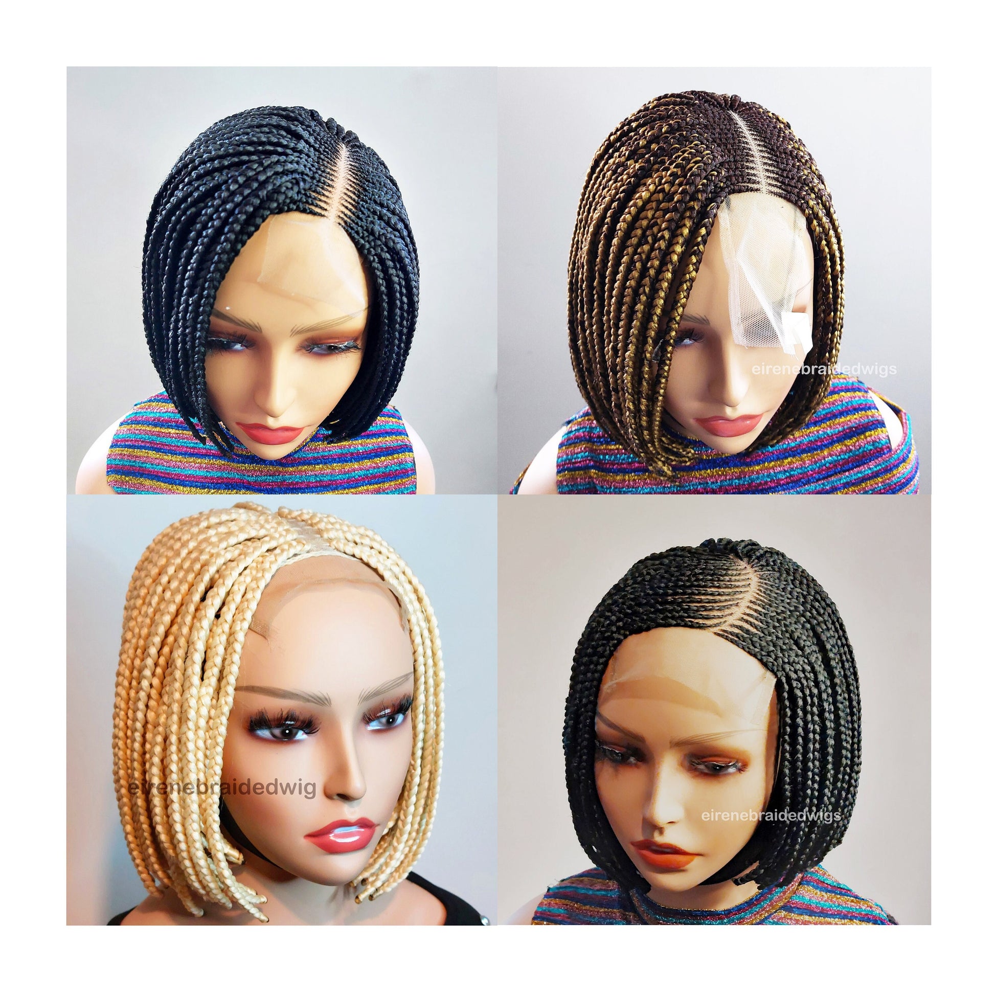 Braided Wigs for Black Women Bob Braids Wig – Short Brown Cornrow Wig with Gold Side Part – product image 1