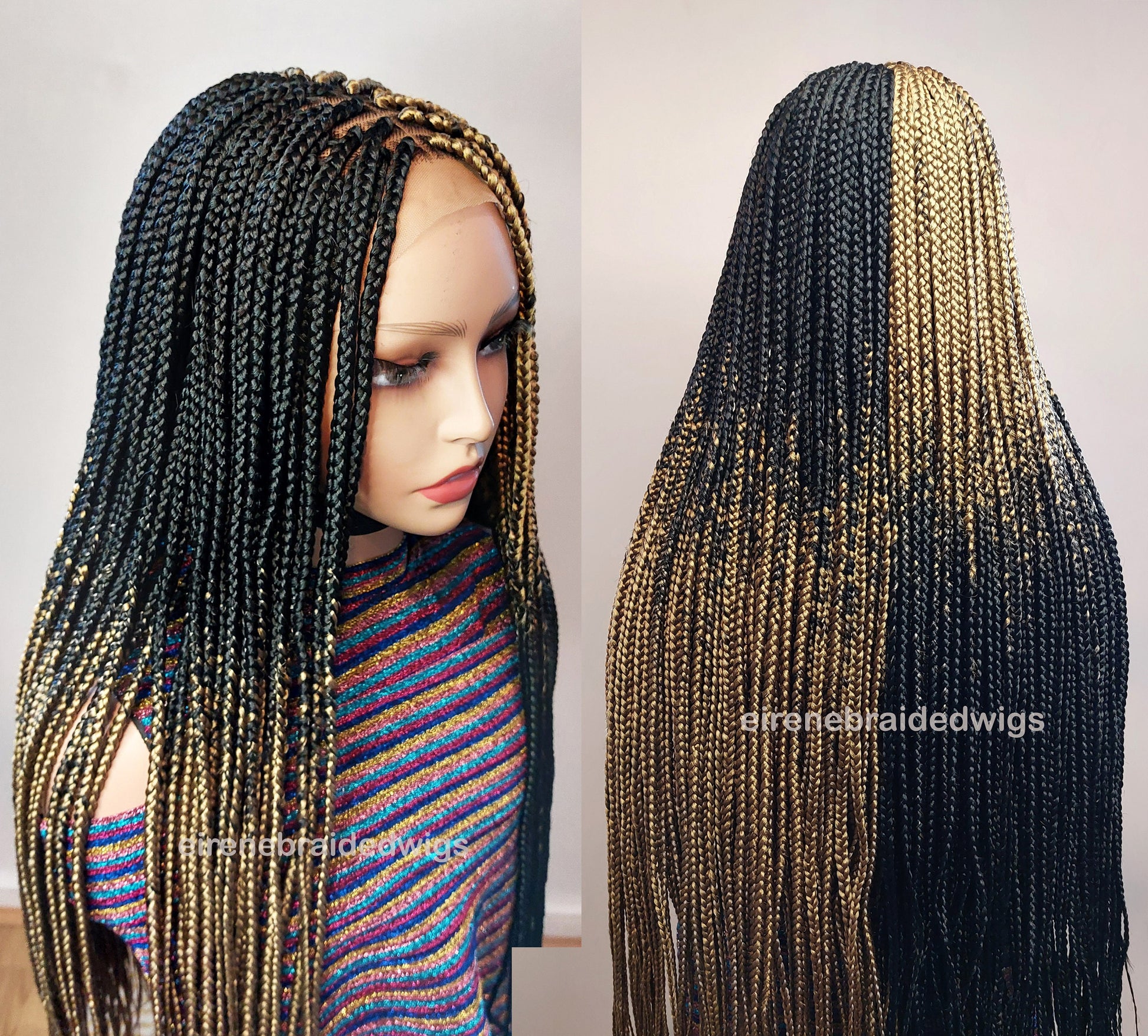 Box Braids Wig for Black Women – two colour gold black long braided wig – Lace closure center parting wig – wigs for women – ready – product image 3