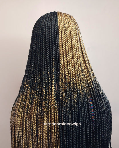 Box Braids Wig for Black Women – two colour gold black long braided wig – Lace closure center parting wig – wigs for women – ready – product image 5