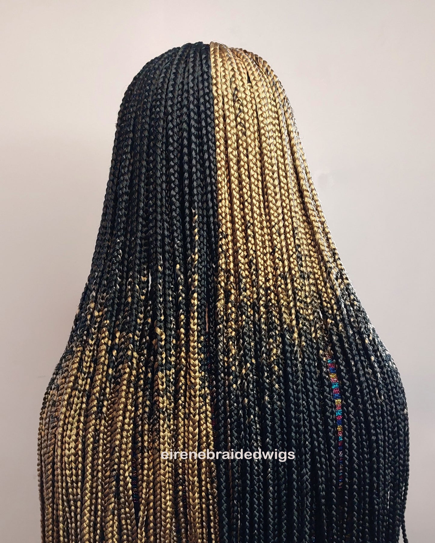 Box Braids Wig for Black Women – two colour gold black long braided wig – Lace closure center parting wig – wigs for women – ready – product image 5