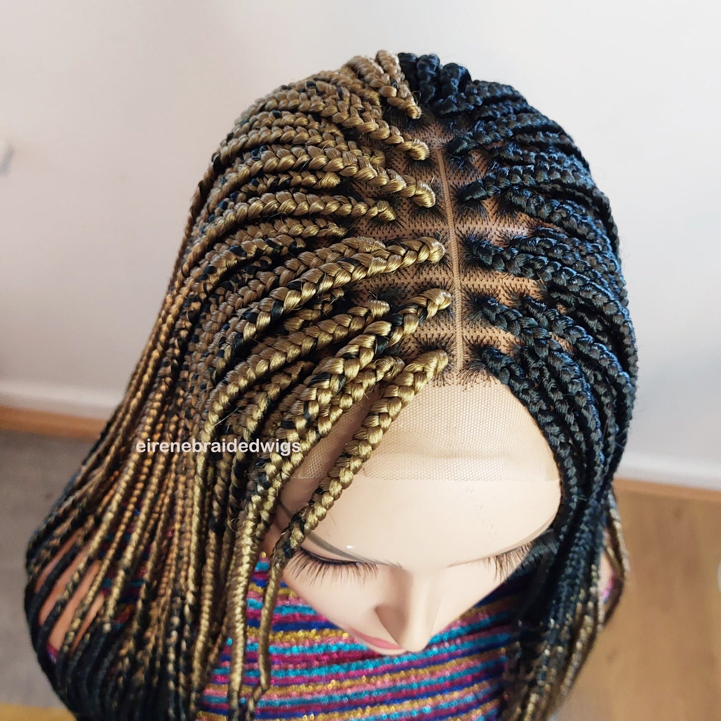 Box Braids Wig for Black Women – two colour gold black long braided wig – Lace closure center parting wig – wigs for women – ready – product image 8