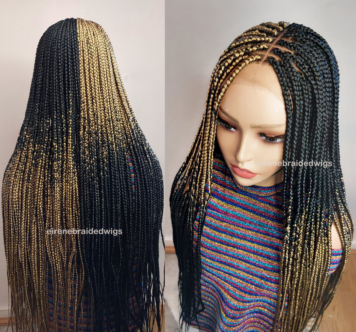 Box Braids Wig for Black Women – two colour gold black long braided wig – Lace closure center parting wig – wigs for women – ready – product image 3