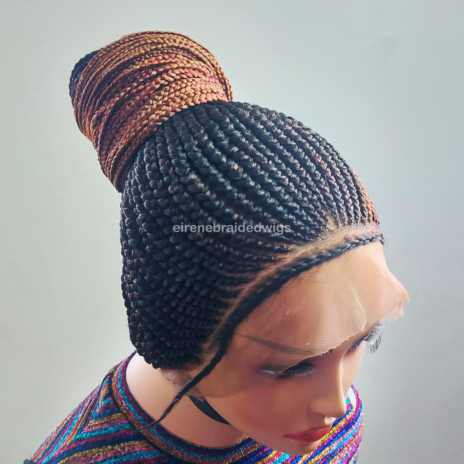 Braided Wigs for Black Women Fulani Braided Wig – Cornrow Updo – High Bun Ponytail – Full Lace – product image 6
