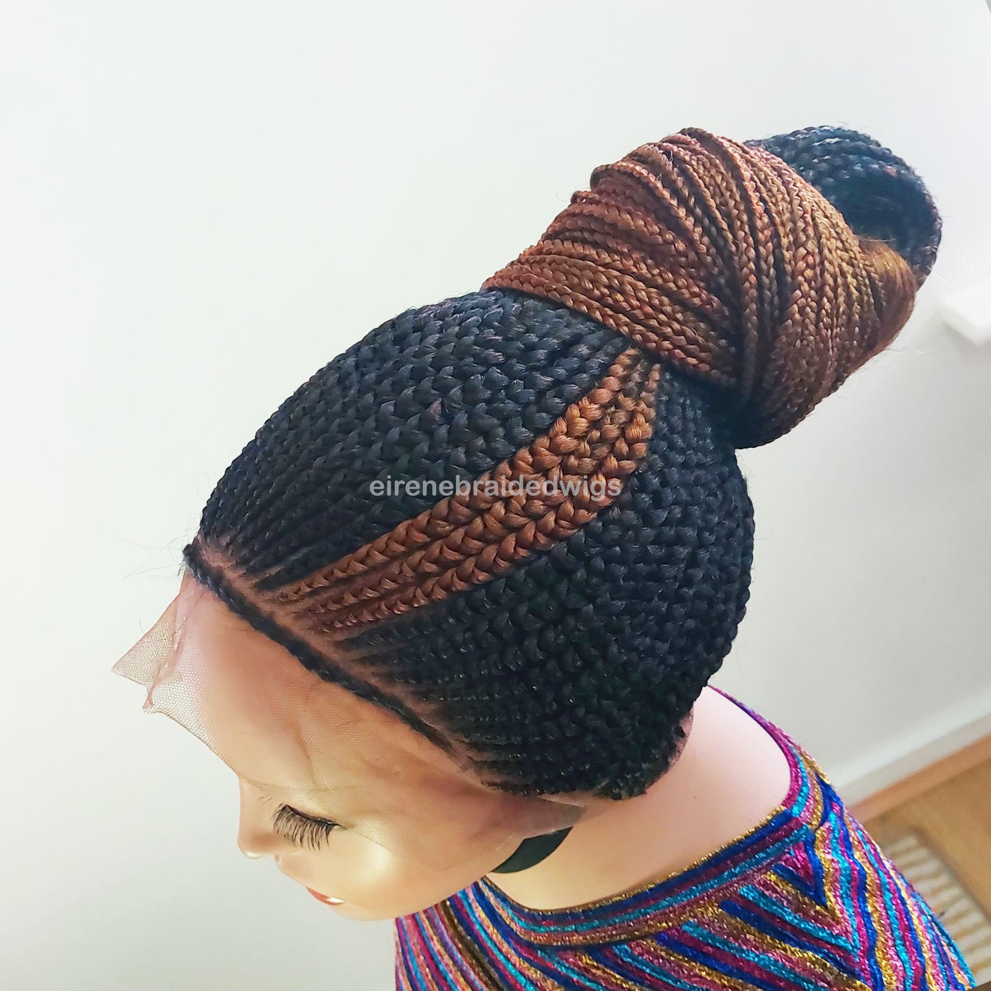 Braided Wigs for Black Women Fulani Braided Wig – Cornrow Updo – High Bun Ponytail – Full Lace – product image 2
