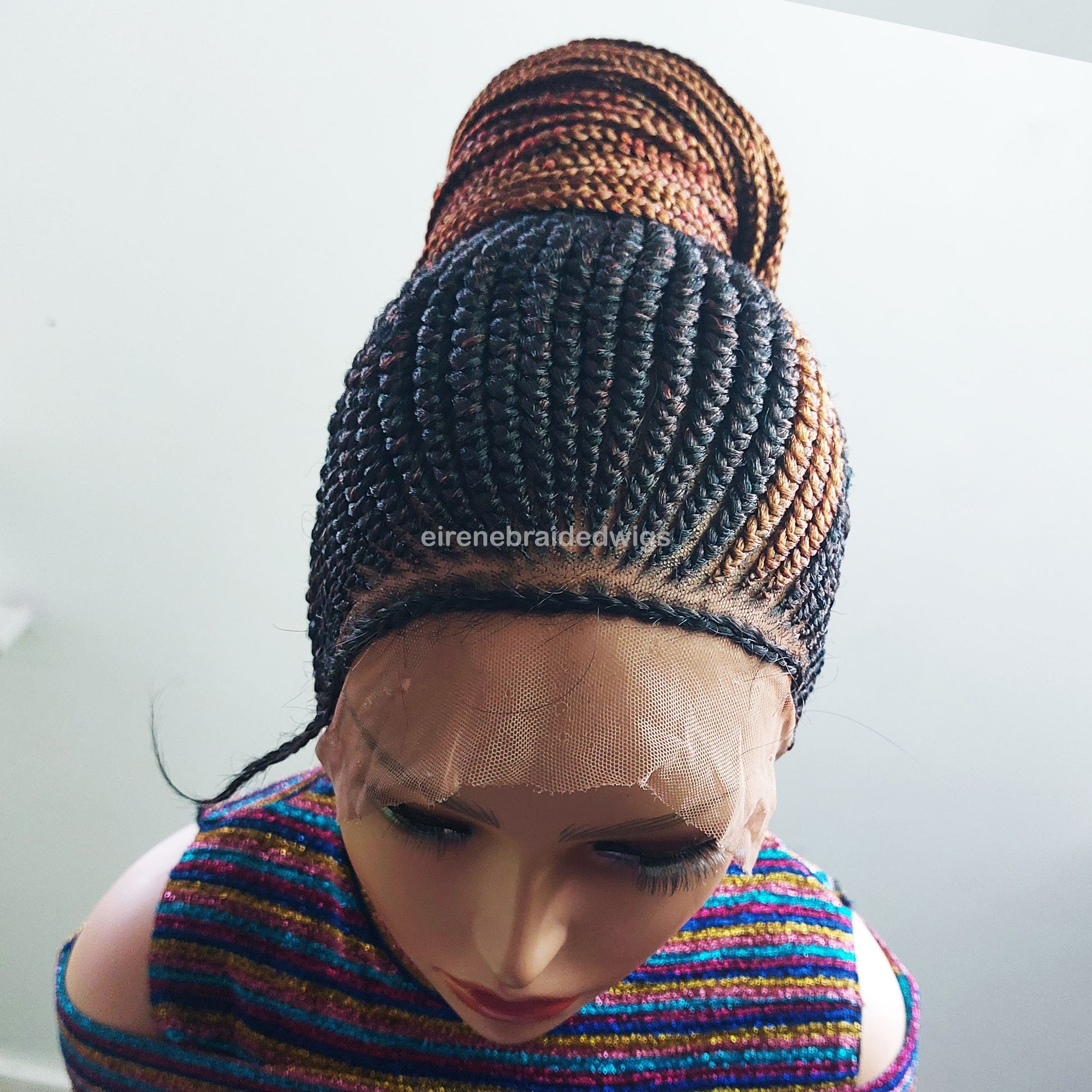 Braided Wigs for Black Women Fulani Braided Wig – Cornrow Updo – High Bun Ponytail – Full Lace – product image 8