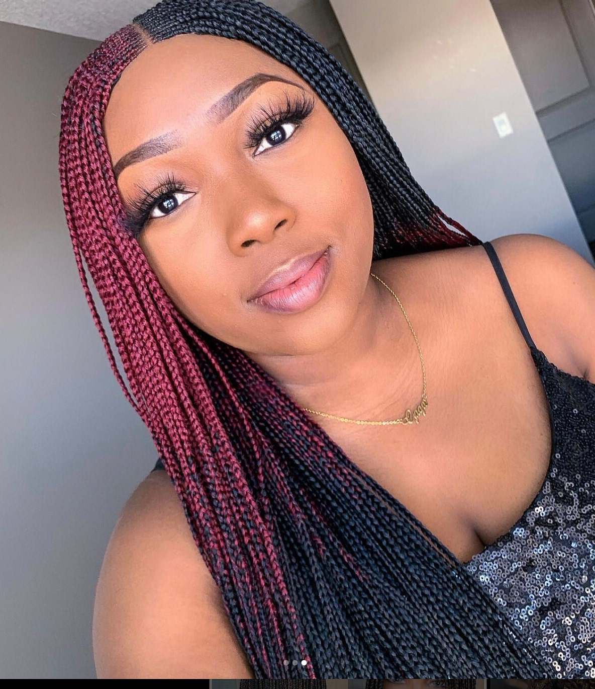 Braided Wigs for Black Women Reverse Braids Wig – Ombre Box Braids – Lace Front – Center Part – product image 5