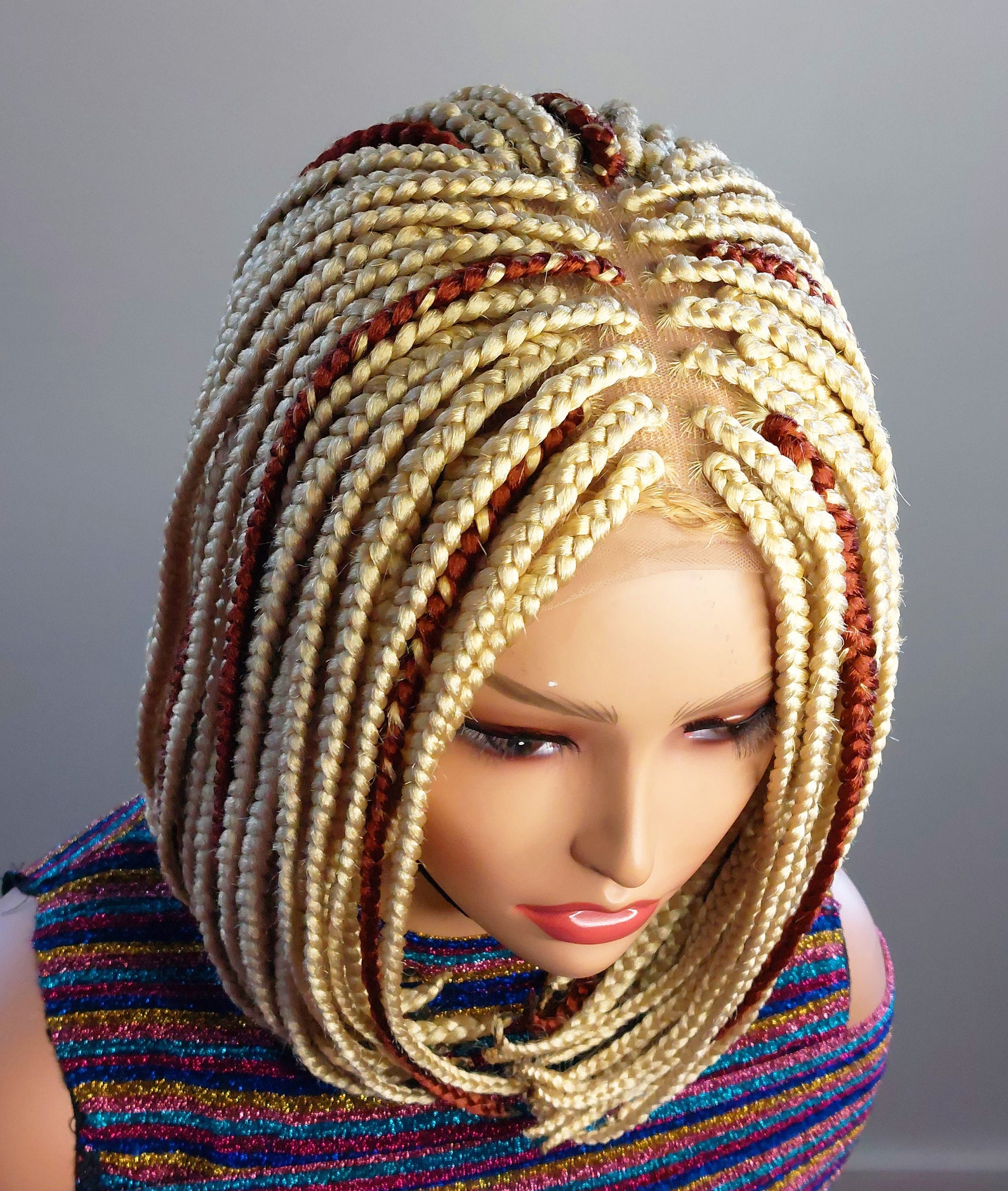 Braided Wigs for Black Women Blonde Bob Braided Wig – Short Brown Cornrow – Lace Front Wig – product image 2