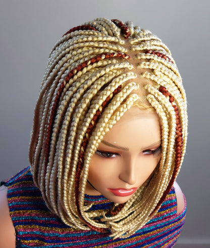 Braided Wigs for Black Women Blonde Bob Braided Wig – Short Brown Cornrow – Lace Front Wig – product image 2