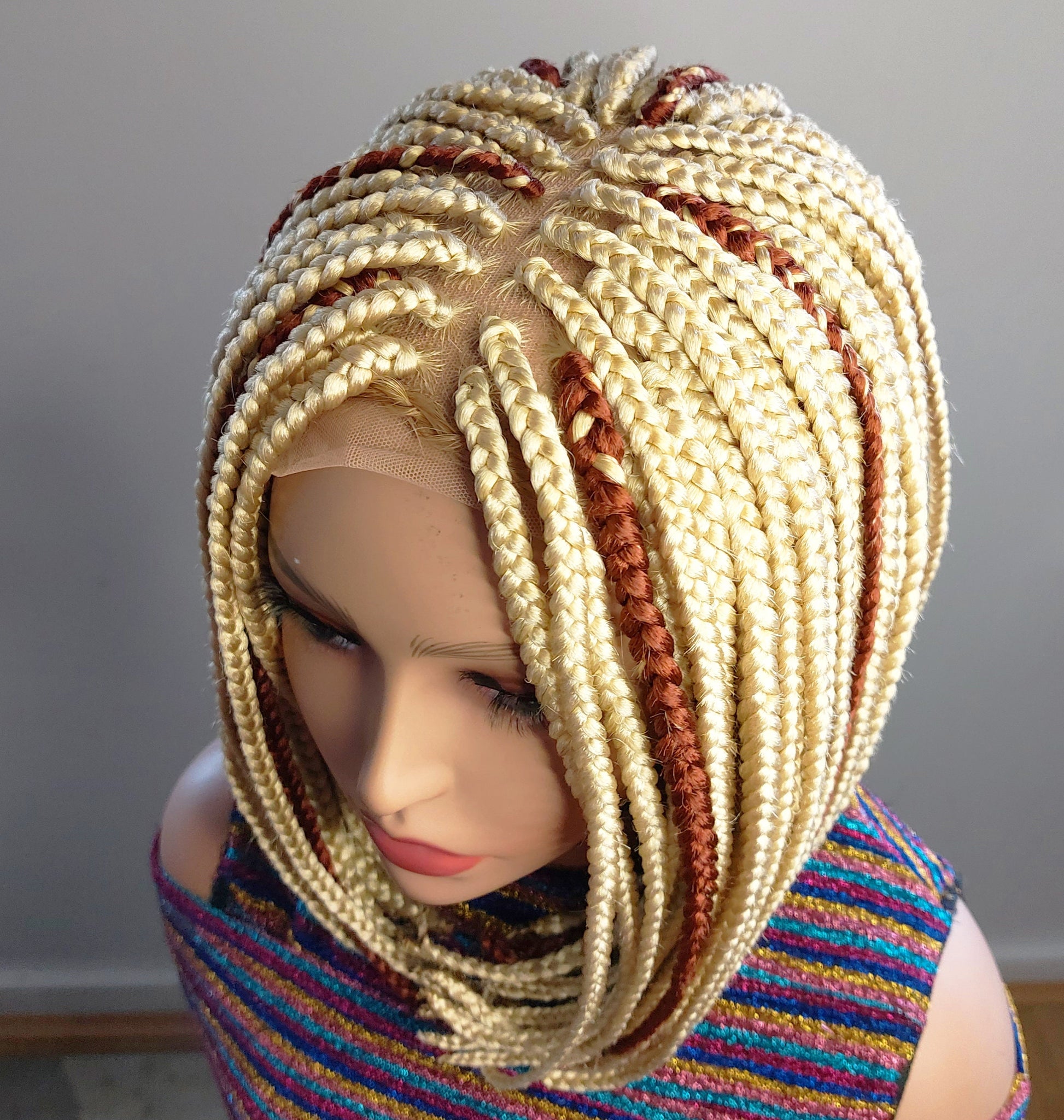 Braided Wigs for Black Women Blonde Bob Braided Wig – Short Brown Cornrow – Lace Front Wig – product image 7