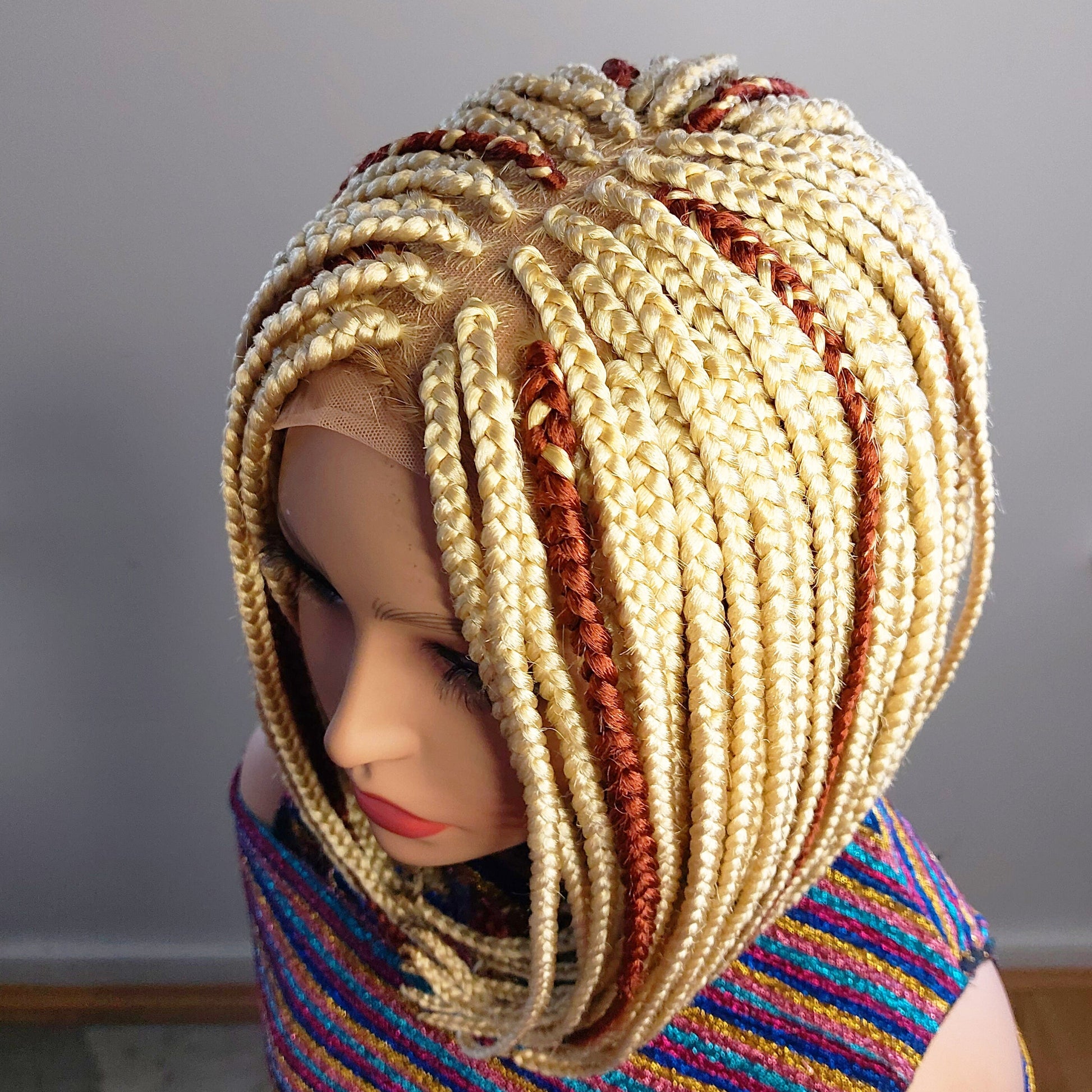 Braided Wigs for Black Women Blonde Bob Braided Wig – Short Brown Cornrow – Lace Front Wig – product image 4
