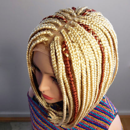 Braided Wigs for Black Women Blonde Bob Braided Wig – Short Brown Cornrow – Lace Front Wig – product image 4