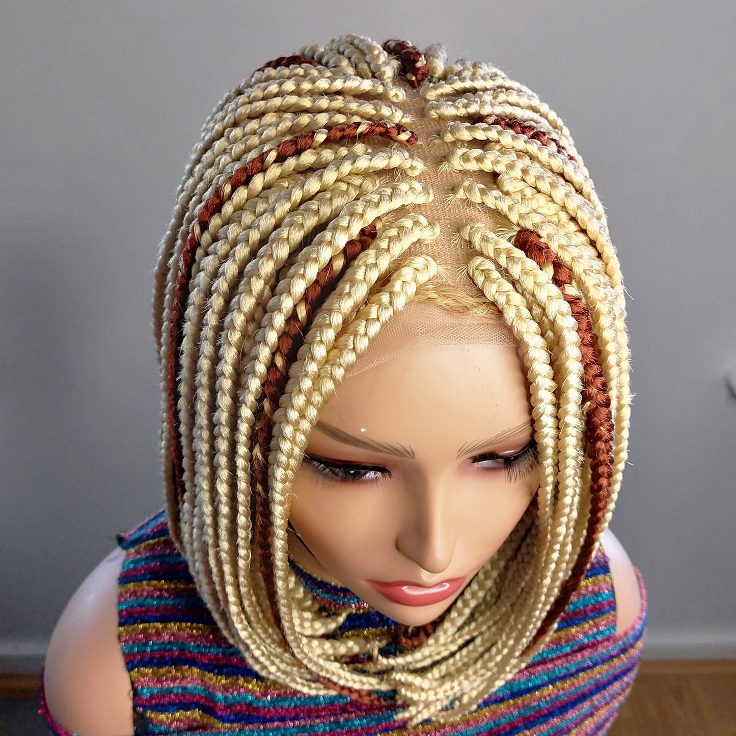 Braided Wigs for Black Women Blonde Bob Braided Wig – Short Brown Cornrow – Lace Front Wig – product image 5