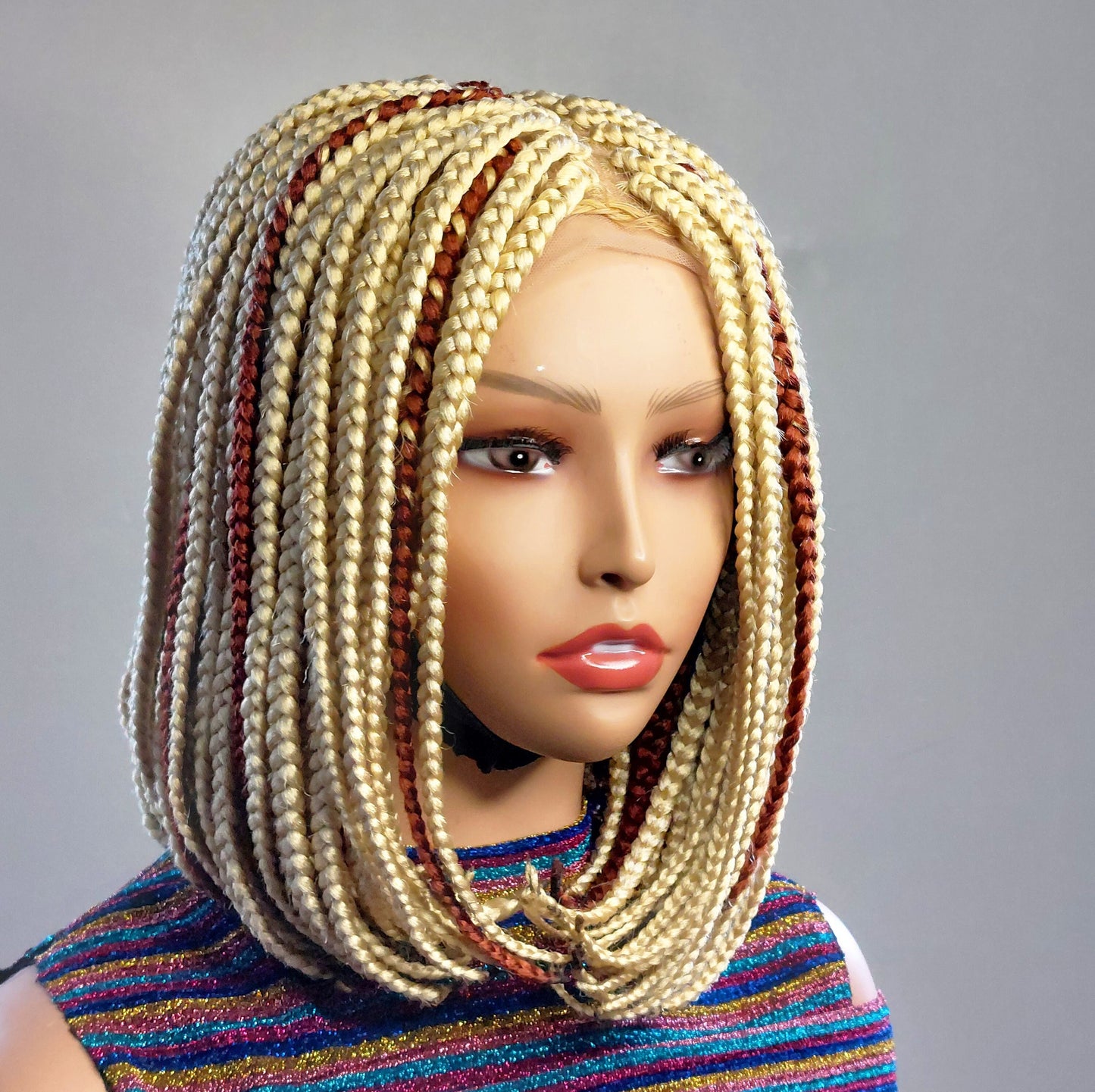 Braided Wigs for Black Women Blonde Bob Braided Wig – Short Brown Cornrow – Lace Front Wig – product image 1