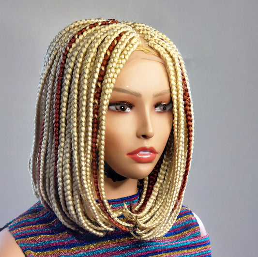 Braided Wigs for Black Women Blonde Bob Braided Wig – Short Brown Cornrow – Lace Front Wig – product image 1