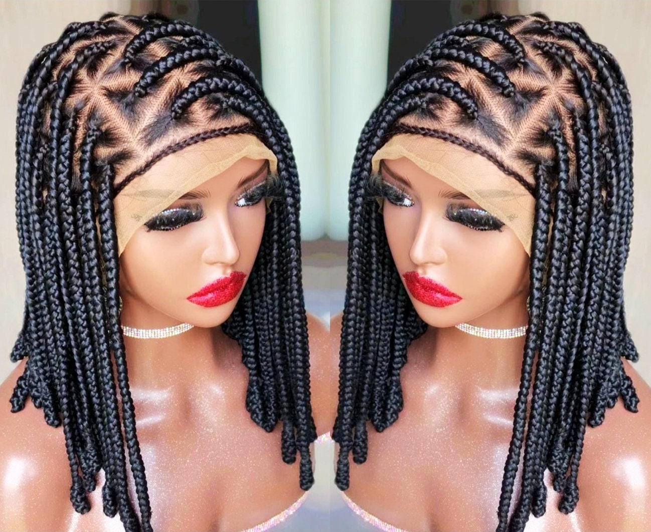 Braided Wigs for Black Women Bantu Knots Box Braids Wig – Full Lace – Shoulder Length – product image 1