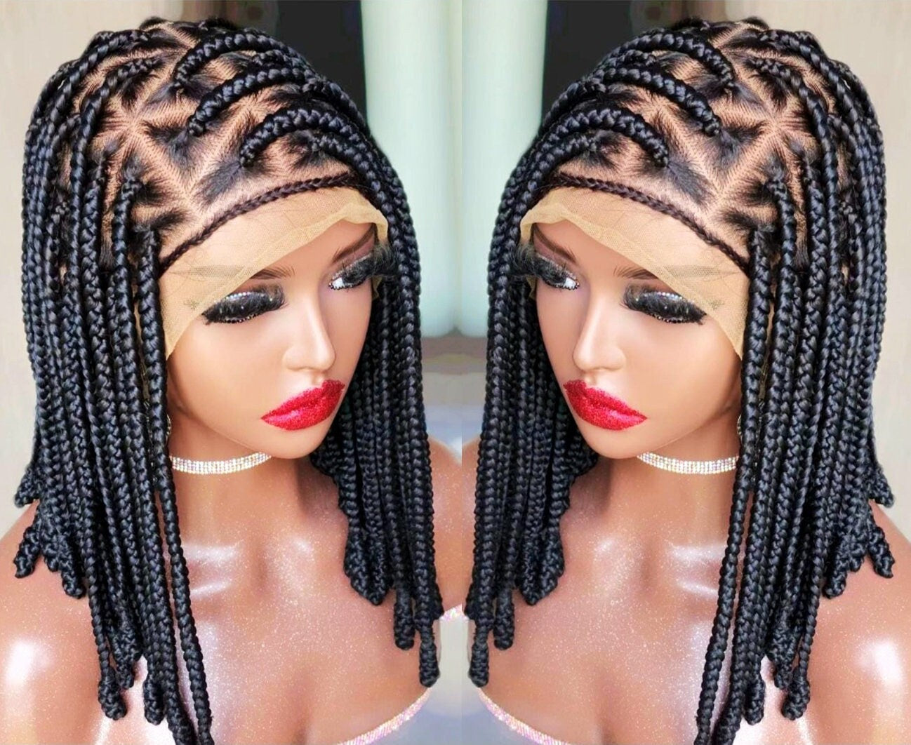 Braided Wigs for Black Women Bantu Knots Box Braids Wig – Full Lace – Shoulder Length – product image 1