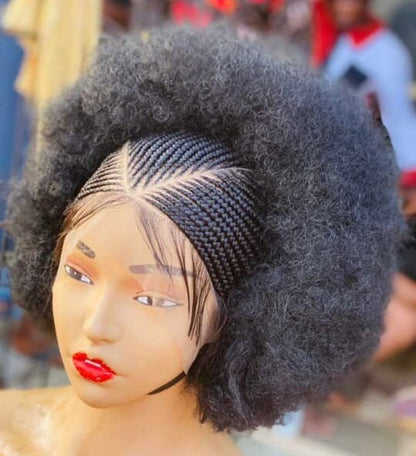Lace Front Afro Puff Cornrow Braided Wig – African tribal Updo Puff Extra Large Jumbo Copper Gold Synthetic Costume Wig – Wigs for – product image 6
