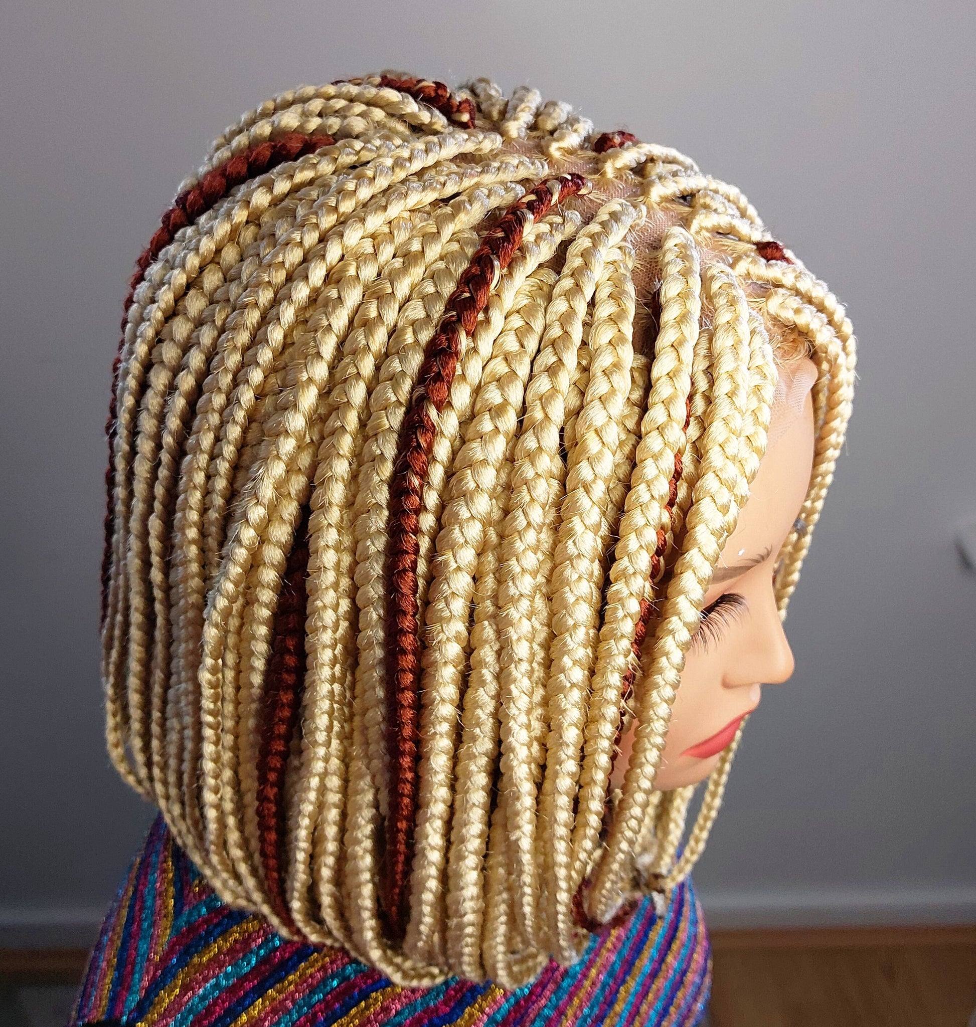 Braided Wigs for Black Women Blonde Bob Braided Wig – Short Brown Cornrow – Lace Front Wig – product image 9