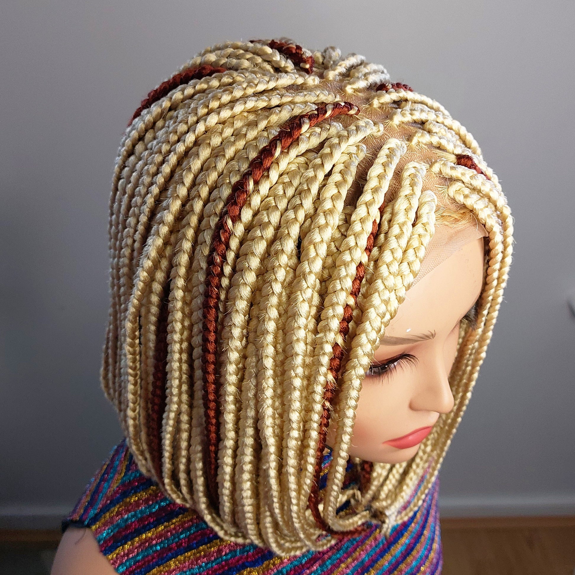 Braided Wigs for Black Women Blonde Bob Braided Wig – Short Brown Cornrow – Lace Front Wig – product image 8